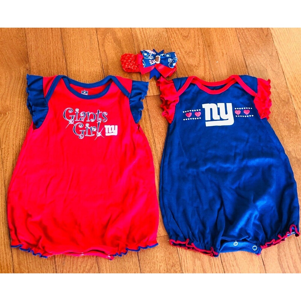 NFL Team GIANTS Girl/Infant 12 Months One Piece Creeper W/ Head Band Red & Blue